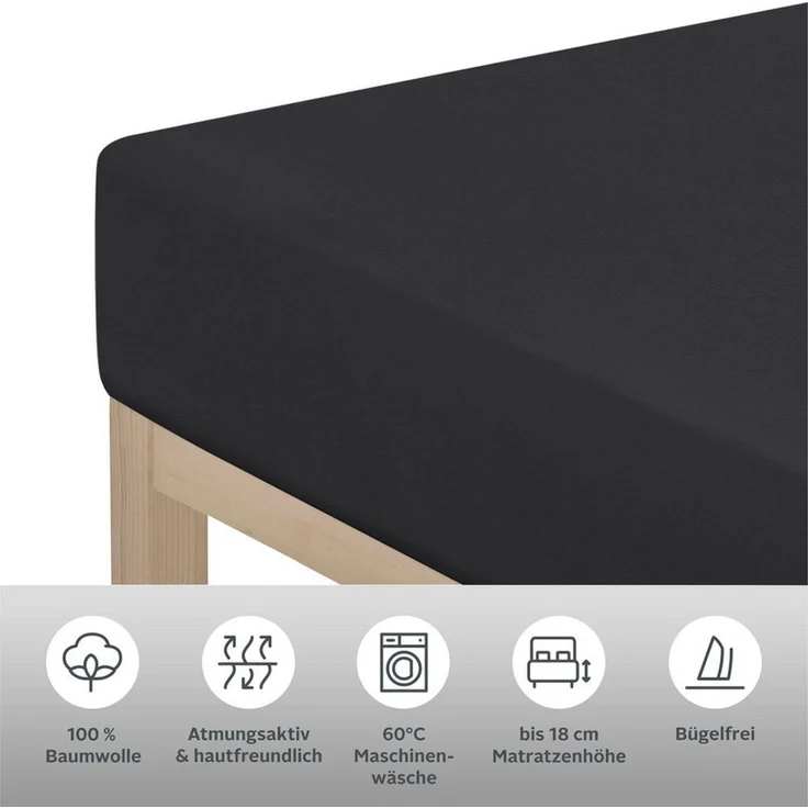 OTTO home Spannbettlaken PHYSALIS Comfort 100% Baumwolle, 150 g/m², Jersey, Gummizug: rundum, (2 Stück), Bettlaken bis 20 cm Matratzenhöhe, weich, bügelfrei, optimaler Sitz – Bild 2