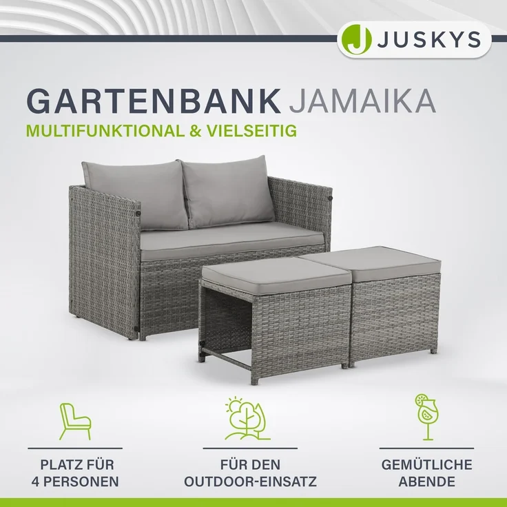 Juskys 'Jamaika' 2in1 Relax Gartenmöbel Set - Tisch, Gartenlounge Sofa, Polyrattan Grau – Bild 2
