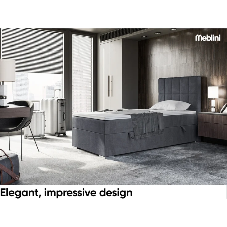 MEBLINI Boxspringbett LUKAS 90x200 cm mit Bettkasten - H3/Dunkelgrau Samt Gepolstert Einzelbett mit Topper & Taschenfederkern-Matratze - 90x200 Rechts – Bild 2