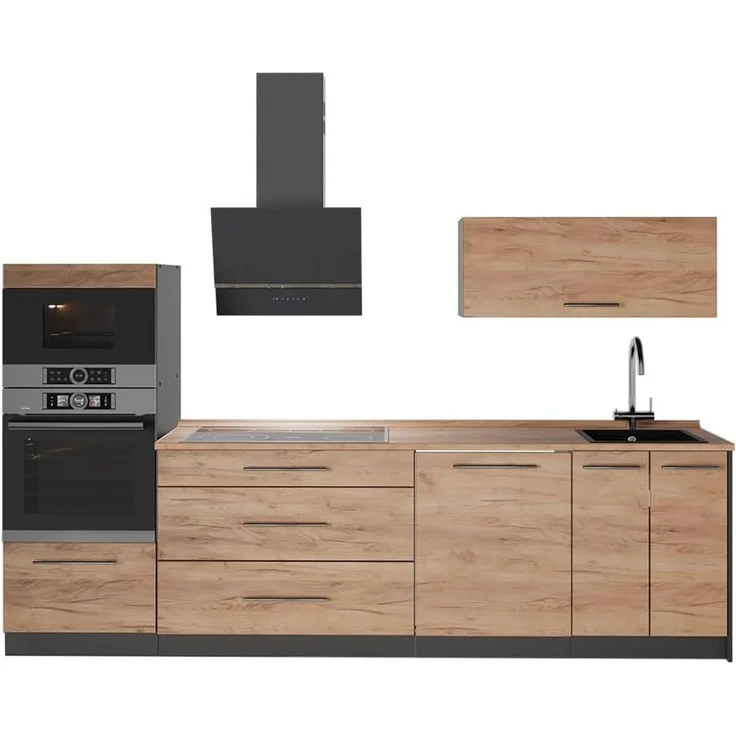 Küchenzeile Fame-Line Goldkraft Eiche/Anthrazit 280 cm, AP Eiche Vicco – Bild 1