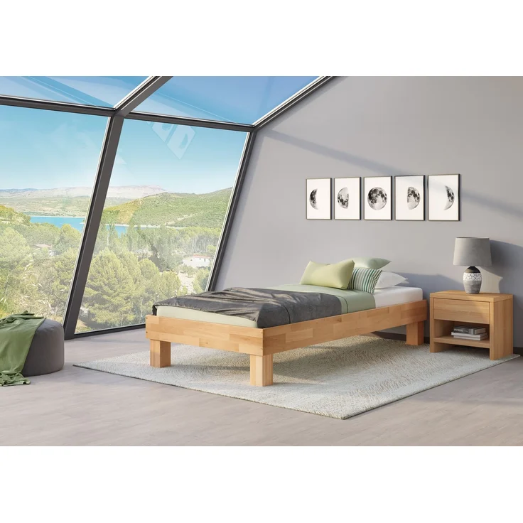 Holzbett breites Einzelbett 100x200 Buche geölt Futonbett mit wählbarem Zubehör V-60.87-10Federholzrahmen inkl. – Bild 4
