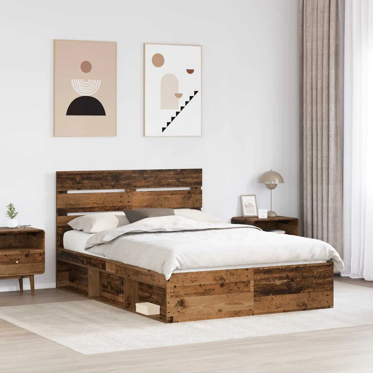 vidaXL Bettrahmen Altholz 150 x 200 cm Massives Kiefernholz 3411734 – Bild 2