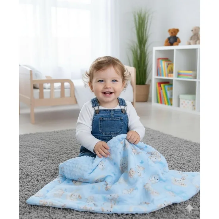 Babydecke BABYLUX Babydecke Krabbeldecke MINKY Kuscheldecke 75x100 cm+KISSEN, BabyLux, K163 Blau + Schnuckis