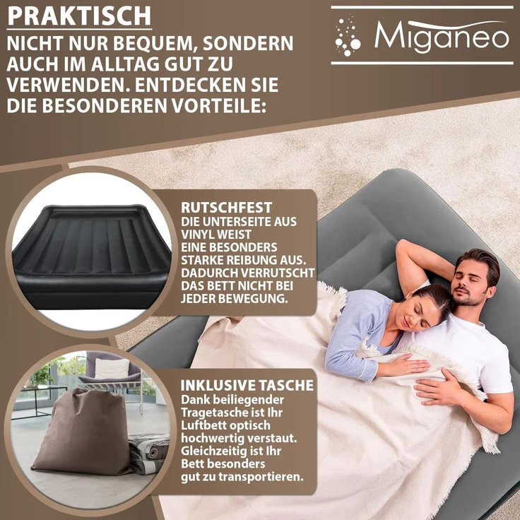 Miganeo Luftbett 203 x 152 x 46 cm Premium | mit integrierter Elektropumpe – Bild 5