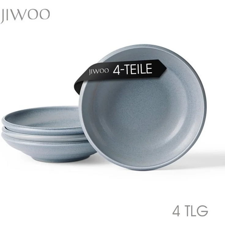 JIWOO Suppenteller 4er Ø22cm, Speiseteller Pastateller Salatteller Dessertteller Plate, (4 St), Keramik Tellerset Weiß mikrowellen- und spülmaschinenfest Ø21,2 cm – Bild 4