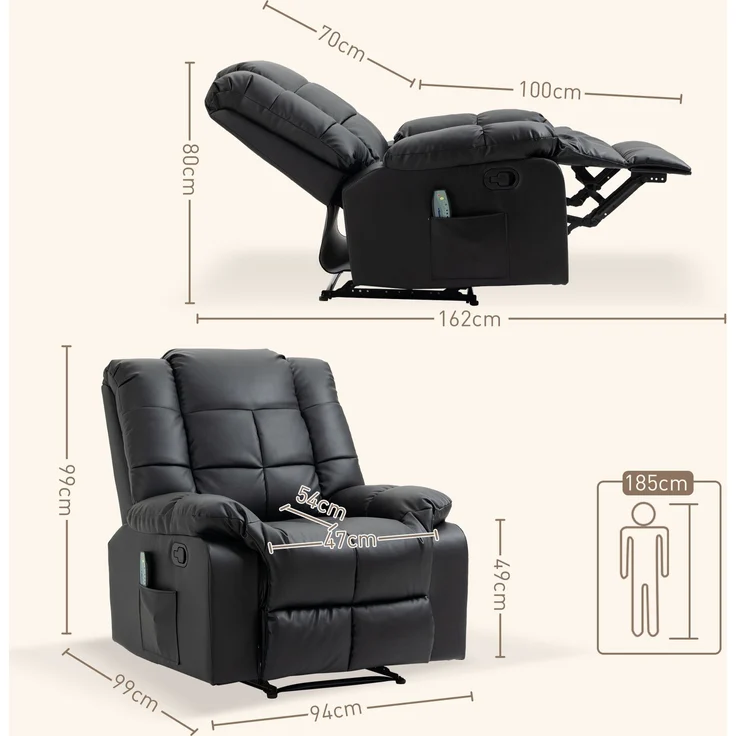 Massagesessel aus Kunstleder mit 8-Punkt-Massage, 99x94x99 cm, Schwarz – Bild 2