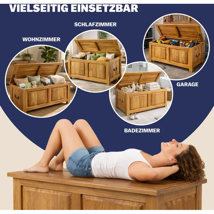 Deuba Holztruhe Truhe Antik Holz 85x44x48cm – Bild 10