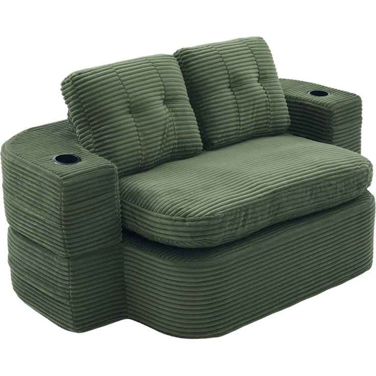 Schlafsessel 2-in-1 165cm×97cm×61cm mit Cord, extra tiefer Sitzfläche und doppelten Getränkehaltern – Emerald – Bild 4