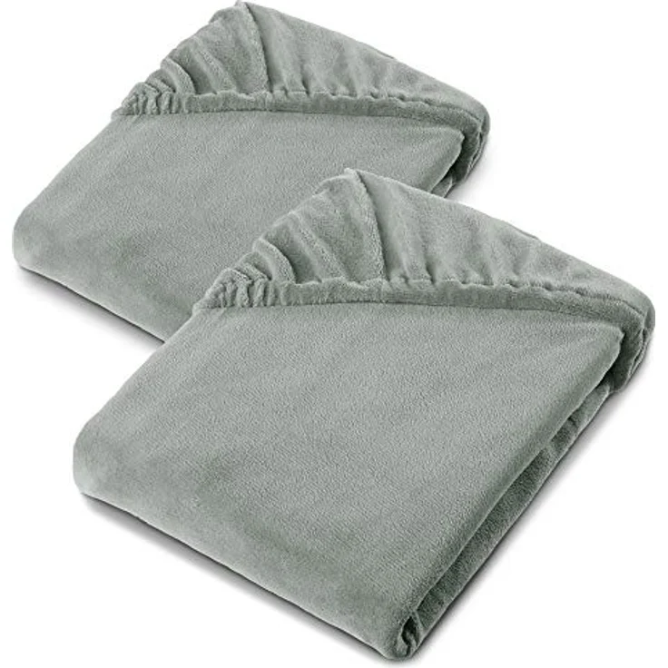 aqua-textil Spannbettlaken Feelwell Spannbettlaken Fleece 2erSet 90x200-100x200 cm silber, Coral-Fleece, Mikrofaser, (2 Stück), bügelfrei,flauschig,für herkömmliche Matratzen,kuschelweich – Bild 3