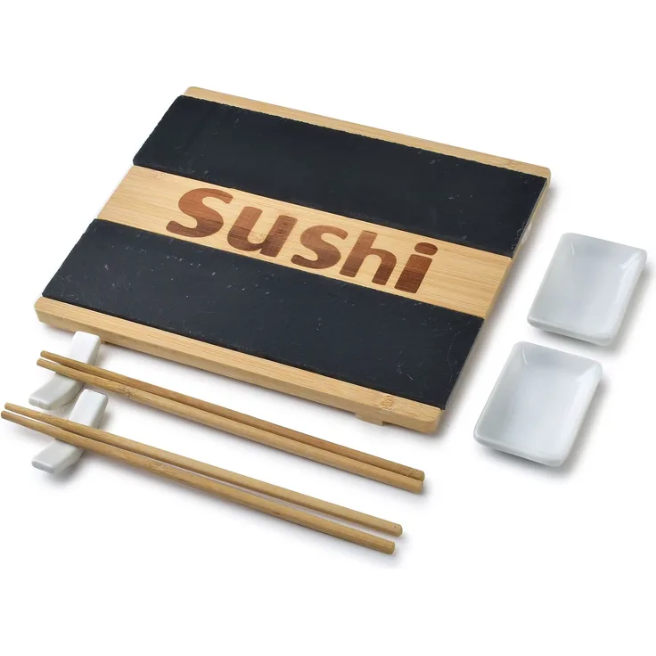 Sushi-Set Holz/Schiefer/Keramik SUSHI für 2 Personen 25x22x1 cm Natur/Schwarz 1 Set