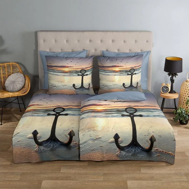 TRAUMSCHLAF Bettwäsche Anker, Renforce, 2 teilig, maritimes Design aus 100% Baumwolle