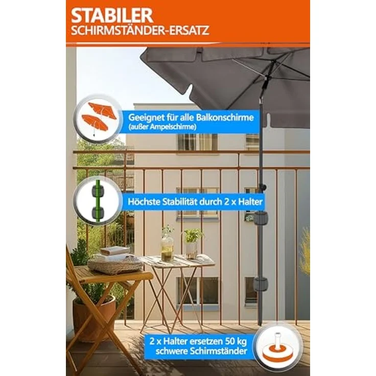 4smile Sonnenschirm Balkon SunnyShade, 200x125 cm, Taupe - UPF 50+ Sonnenschirm rechteckig als Sonnenschutz Balkon - SunnyEasy Balkon-Schirm mit 2 x Sonnenschirmhalter + Sonnenschirmhülle – Bild 4