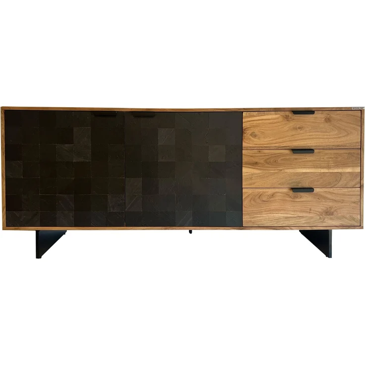 FineBuy Sideboard Akazie Massivholz 175 cm 2 Türen & 3 Schubladen - Massive Retro Kommode Steinoptik - Design Natur Anrichte - Handmade Industrial – Bild 6