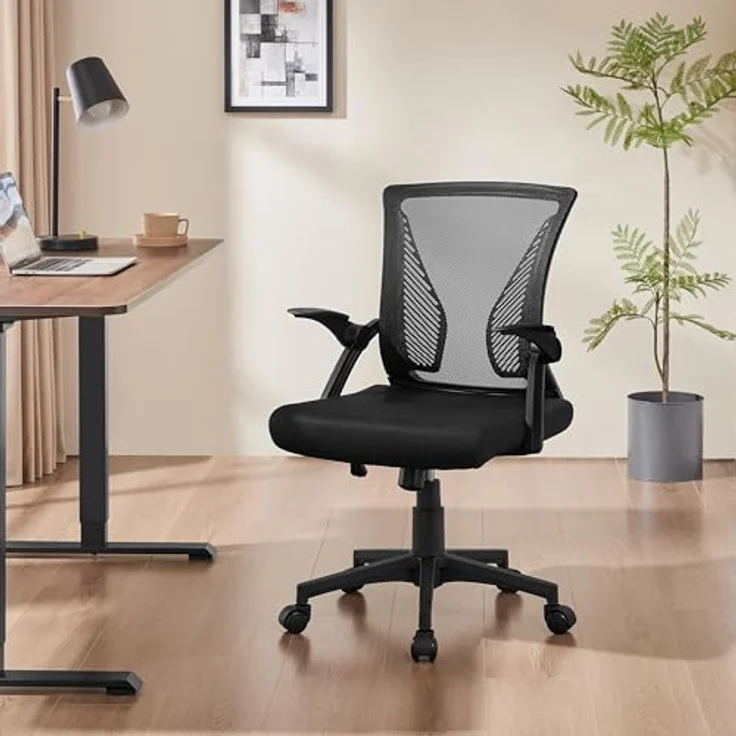 Yaheetech Bürostuhl Ergonomisch, Schreibtischstuhl mit Netzbespannung, Arbeitsstuhl mit Armlehnen, Chefsessel aus Mesh, höhenverstellbarer Computerstuhl 136 kg, atmungsaktiv, Wippfunktion Schwarz – Bild 4