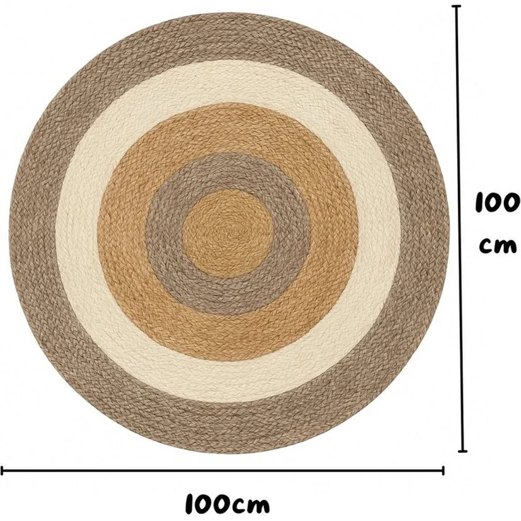 Wohnando Teppich MY-RUG Teppich Jute Balance, aus 100% Jute 100x100 cm, Rund, Höhe: 10 mm, handgewebt, Natürliches Material, Boho-Stil, wendbar – Bild 3