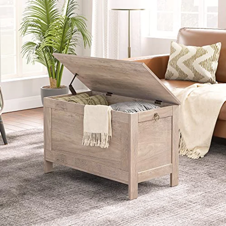 HOOBRO Truhen, Sitzbank mit Stauraum, Spielzeugtruhe mit Deckel, Schuhbank, Sitztruhe, Aufbewahrungstruhe, Robust, Sicherheitsscharniere, Schlafzimmer, Wohnzimmer, 76 cm, Greige EBG75CW01G1 – Bild 4