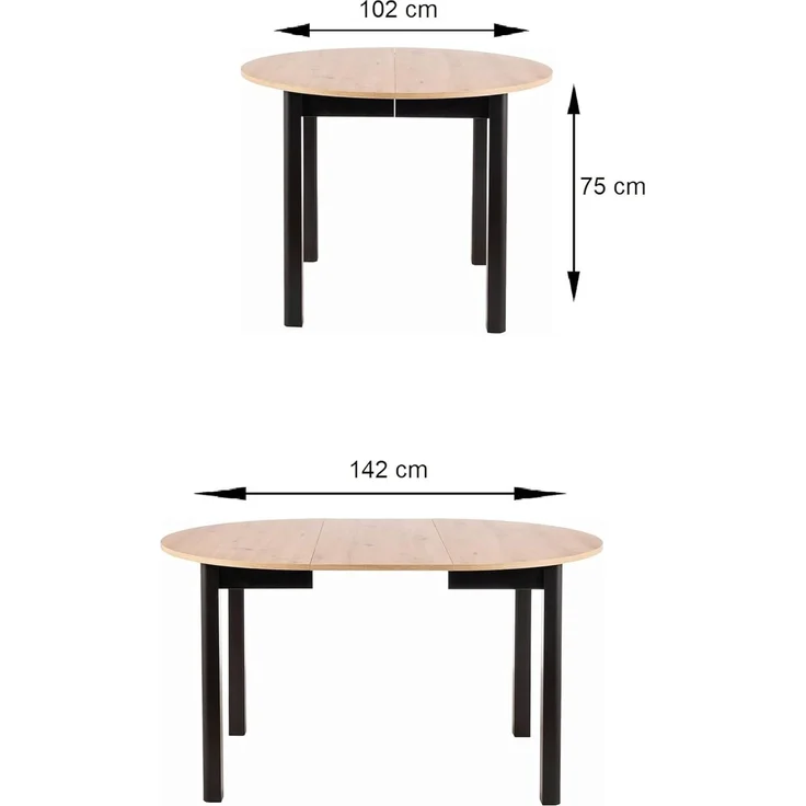 designimpex Esstisch Design GS-222 Eiche Artisan - Schwarz matt rund ausziehbar – Bild 2