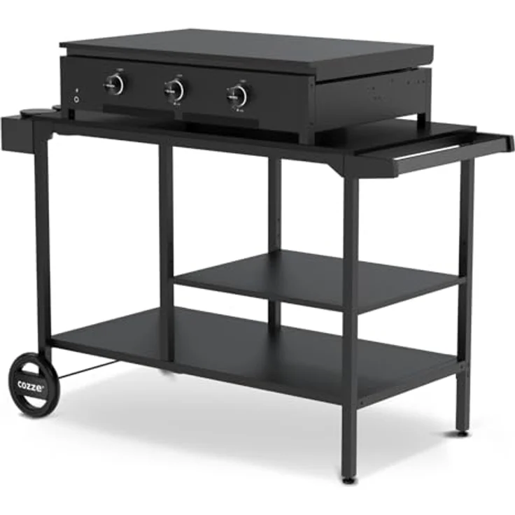 cozze BBQ Station & Outdoor Küche – Großer Grilltisch für Pizzaofen, Verstellbarer Regalboden (3 Höhen), 2 Räder, Stahl Schwarz, bis 100 kg - 90x115x60 cm – Bild 5
