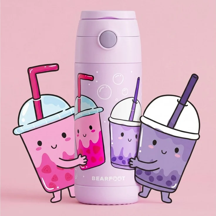 BEARFOOT Trinkflasche Thermo Kinder Trinkflasche Edelstahl - BubbleTea lila, Thermosflasche, auslaufsicher, Edelstahl, Kinderflasche, BPA-frei – Bild 2