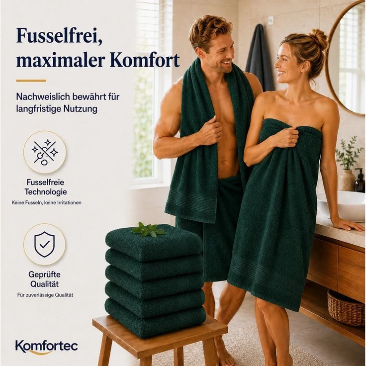 Komfortec Handtuch Set 3er Set 100% Baumwolle, weich & saugfähig, 470g/m², Frottee (3-St) – Bild 4