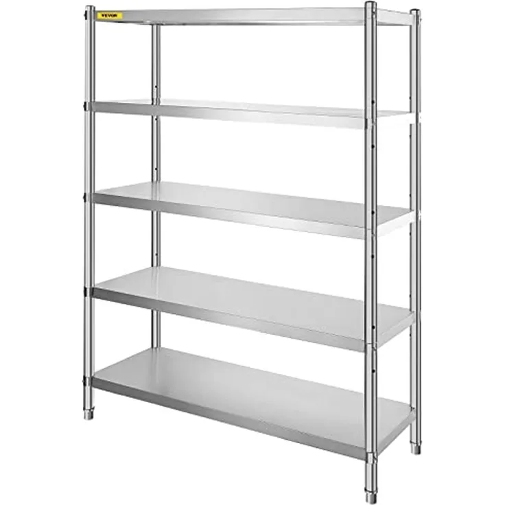 VEVOR Edelstahl-Regal, 122x47 cm, 5 Etagen, verstellbares Regal, Aufbewahrungseinheit, Edelstahl, Schwerlastregal für Küche, Gewerbe, Büro, Garage, Lagerung, 150 kg pro Regal