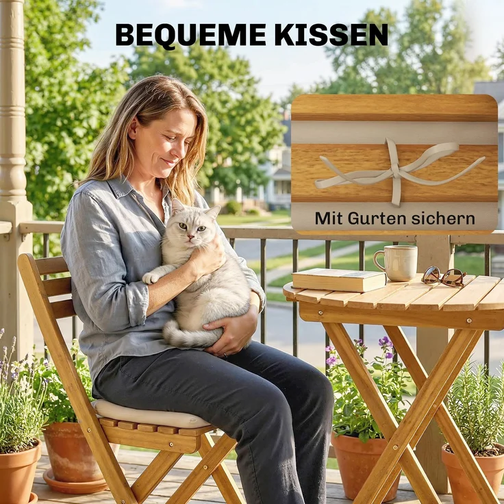 Outsunny Balkonmöbel Set, Akazienholz, Polyester, Naturholz, Ø60 x 75H cm – Bild 7