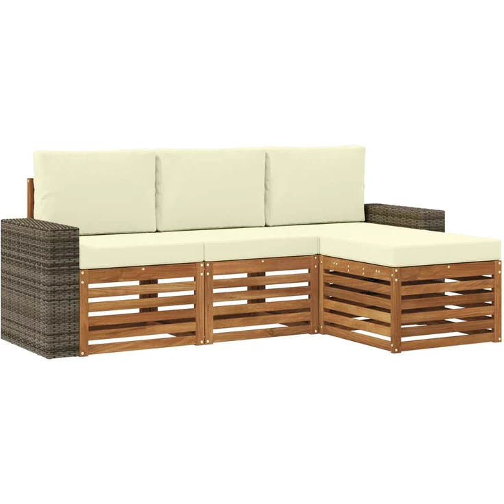vidaXL Outdoor-Sofagarnitur 4 stk. 4-Sitzer Natur und Creme 3384216 – Bild 2