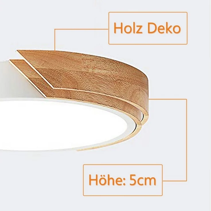 style home Deckenleuchte Runde LED Deckenlampe dimmbar mit Fernbedienung, Warmweiß bis Kaltweiß, 3000K-6000K, 36W Holz Lampe für Wohnzimmer Büro Schlafzimmer 40x40x4cm – Bild 3