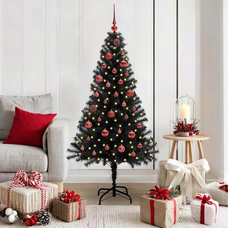 vidaXL Weihnachtsbaum mit LED-Beleuchtung Schwarz 150 cm PVC und Stahl 3396465