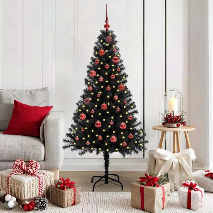 vidaXL Weihnachtsbaum mit LED-Beleuchtung Schwarz 150 cm PVC und Stahl 3396465 – Bild 1