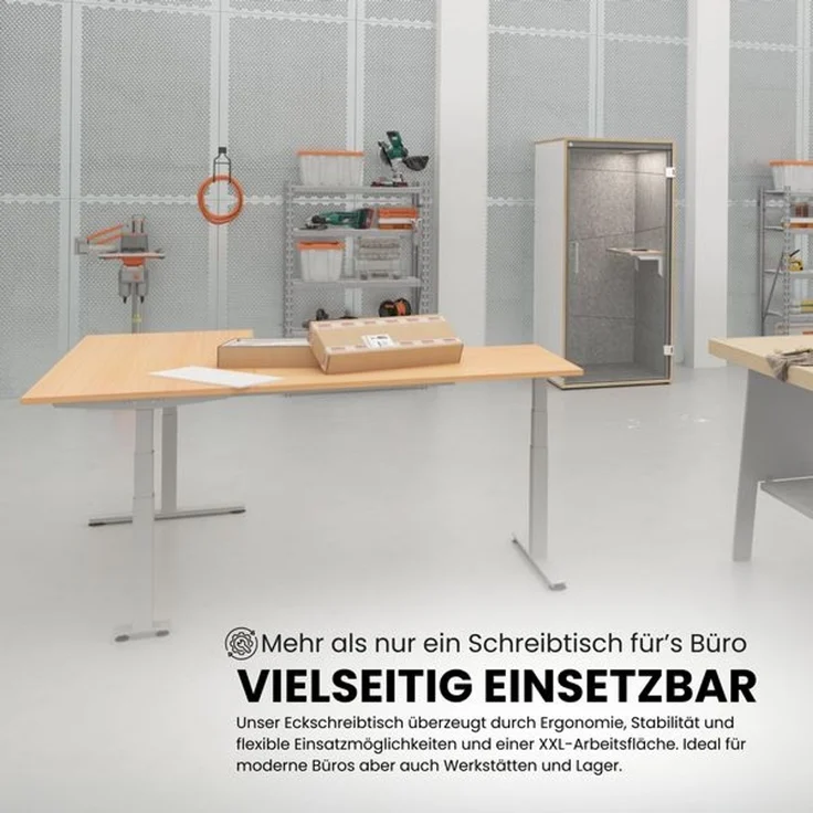 bümö Eckschreibtisch elektrisch höhenverstellbar L-Form: 200 x 240 cm in grau, Gestell silber - Stehschreibtisch mit Memory-Steuerung, elektrischer XXL Schreibtisch für die Ecke, XDSMW-2016-5-S – Bild 4