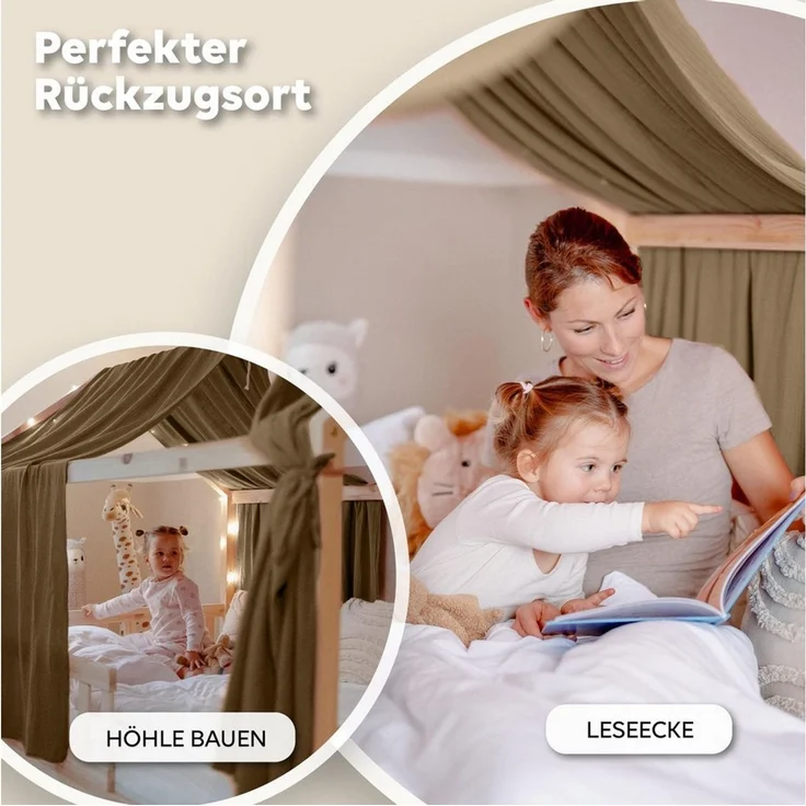 lilimaus Betthimmel Hausbetthimmel Baumwoll Musselin Betthimmel Kinder Hausbett 2er Set, Stilvolle Musselin-Deko für Kinderzimmer, ideal als Geschenkidee – Bild 2