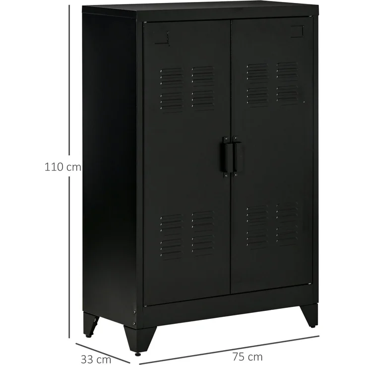 MELAYR, Aktenschrank Metallschrank Mehrzweckschrank mit magnetischer Lamellen-Doppeltür, 75 x 33 x 110 cm, Schwarz – Bild 5