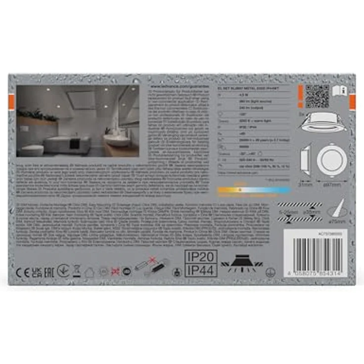 Osram Essential LED Einbaustrahler IP44, 4,5W 240lm dimmbar, 3er Set Badezimmer Downlight, warmweiß 3000K, Metallgehäuse – Bild 4
