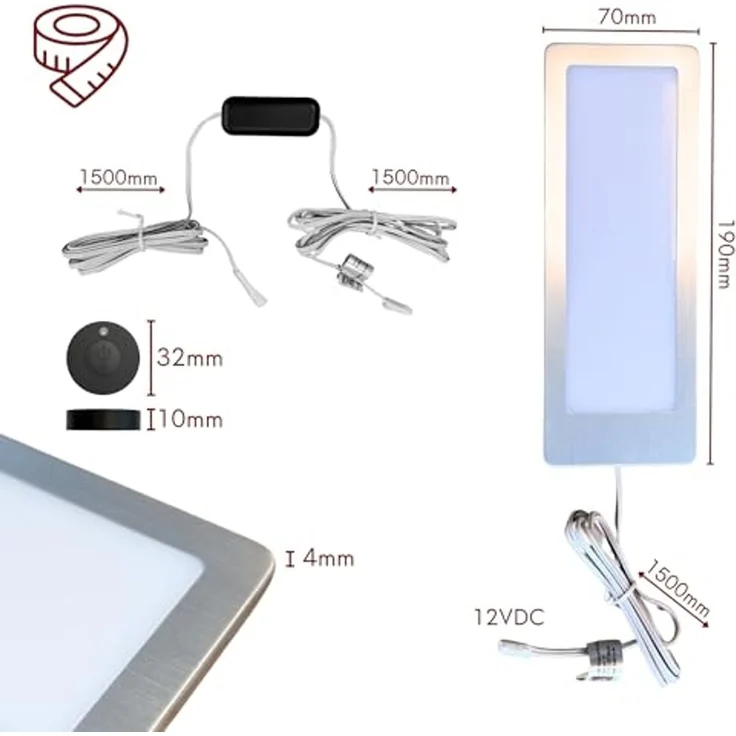 kalb LED Unterbauleuchte TooFlatXL Unterbauleuchten 1-4Set Funkschalter 12V Plug&Play Edelstahl, 3er Set neutralweiß, LED, Neutralweiß – Bild 6