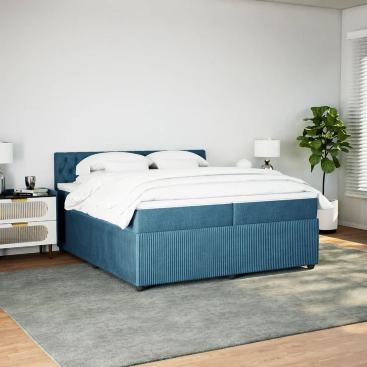 vidaXL Boxspringbett mit Matratze Blau 200x200 cm Samt 3287840 – Bild 11