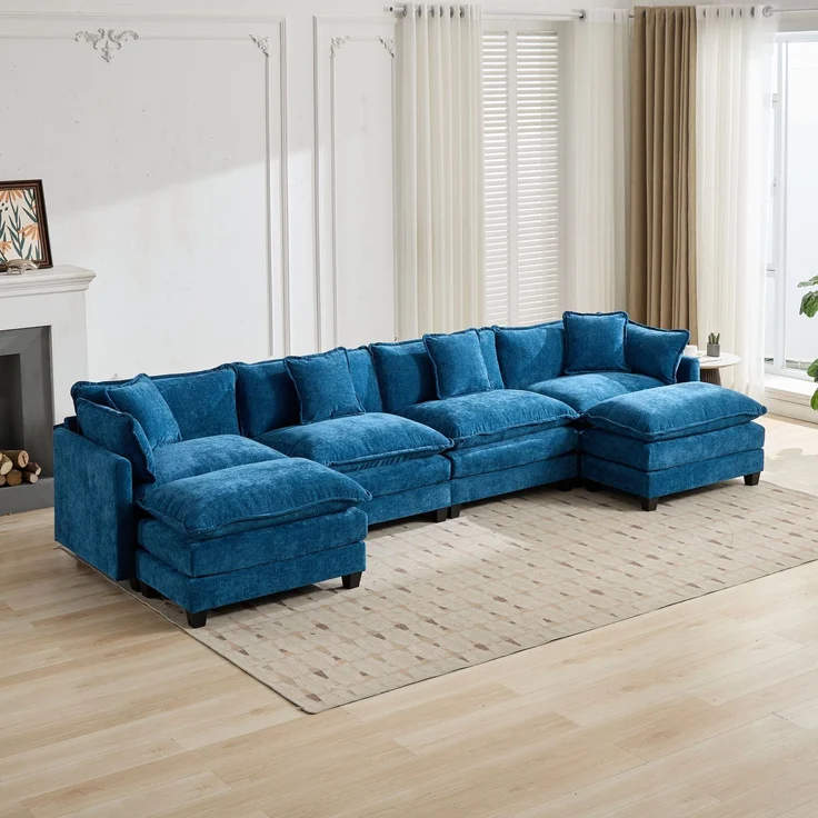 ZUBALIYA Sofa mit LED - Beleuchtung, mit Chenille - Bezug, mit Cordbezug, modular aufgebaut, aus Chenille, für Wohnzimmer und Apartments – Bild 13