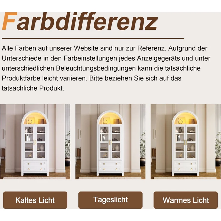 Standvitrine 76 x 40 x 180 cm mit Glastüren, LED-Beleuchtung und 2 Schubladen – Bild 9