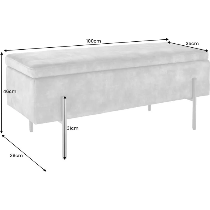 riess-ambiente Sitzbank LOFT 100cm grau (Einzelartikel, 1-St), Wohnzimmer · Samt · Metall · mit Stauraum · Flur · Schlafzimmer – Bild 3