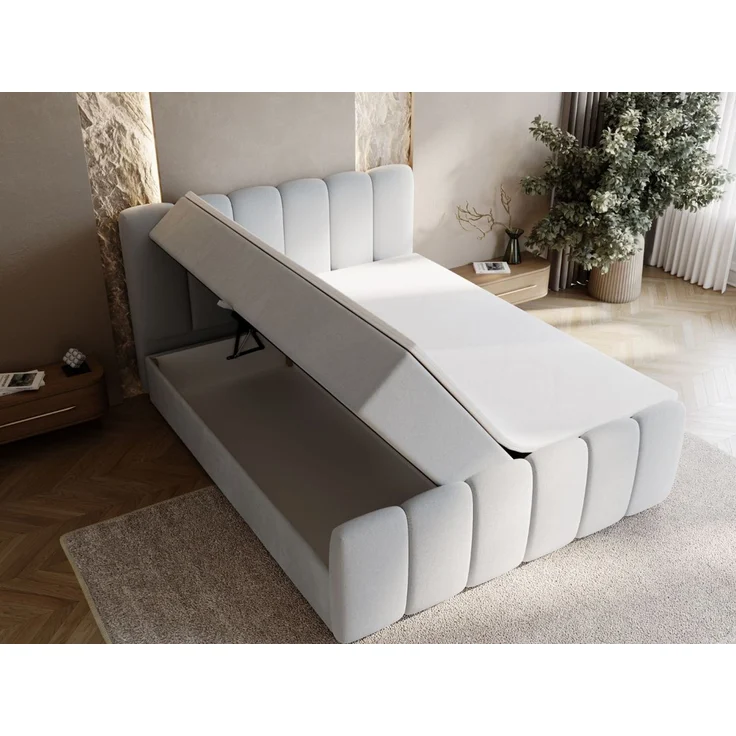 GRAINGOLD Cloud Boxspringbett 180x200, Bett mit Bettkasten, Velour-Stoff, mit Kopfteil, Grau – Bild 5