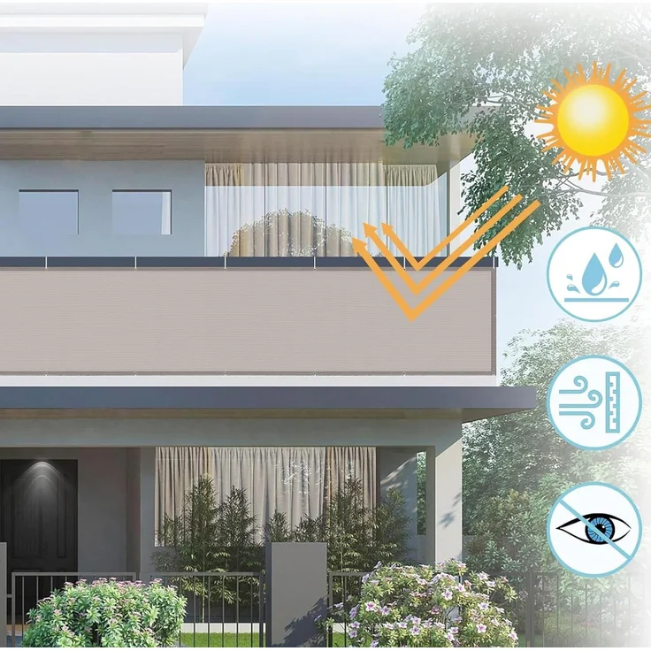AXT SHADE Balkon Sichtschutz Wetterfest 75x300 cm Balkonverkleidung Balkonabdeckung Balkonbespannung Blickdichte Windschutz und UV-Schutz mit Kabelbinder für Balkongeländer-Taupe – Bild 2