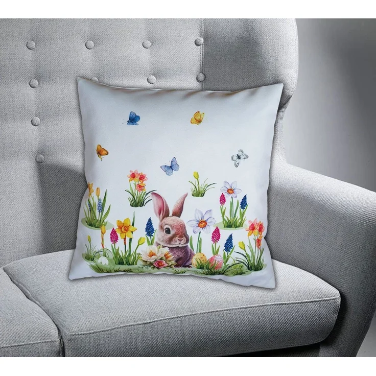 texpot Kissenhülle Dekokissen Druck Osterhase Blumenwiese Ostern Frühling, (1 Stück) – Bild 1