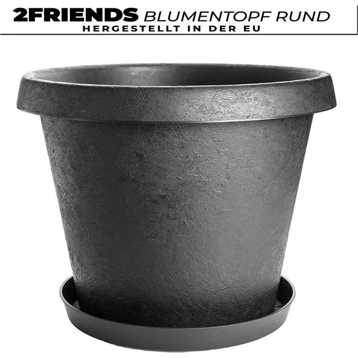 Centi Pflanzkübel Blumentopf Gross 40 cm mit Untersetzer, Pflanzkübel groß außen (Set, 3 St, Ø 40 cm mit Untersetzer, Anthrazit Made in DE), Pflanztopf groß, extra stabil innovatives Stone-Design – Bild 2