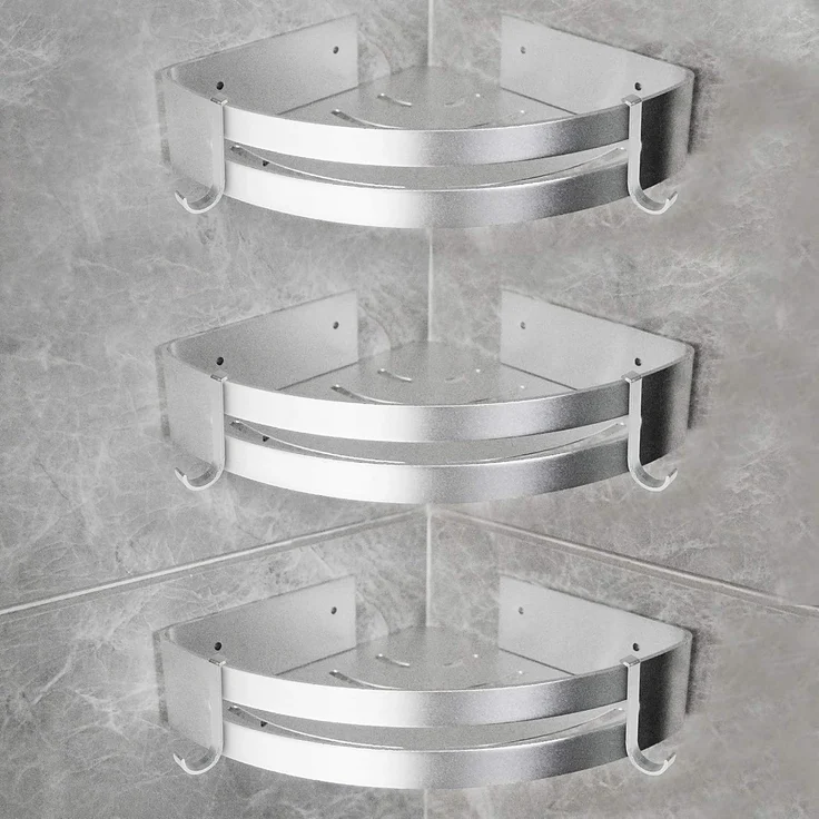 Yorbay Duschablage Duschregal ohne Bohrung, 3 Stücke Duschablage Eckregal Duschkorb, Mit Montagestoff, mit Haken, Dreieck Badregal aus Aluminium für Badezimmer Bad Küche Toilette – Bild 1