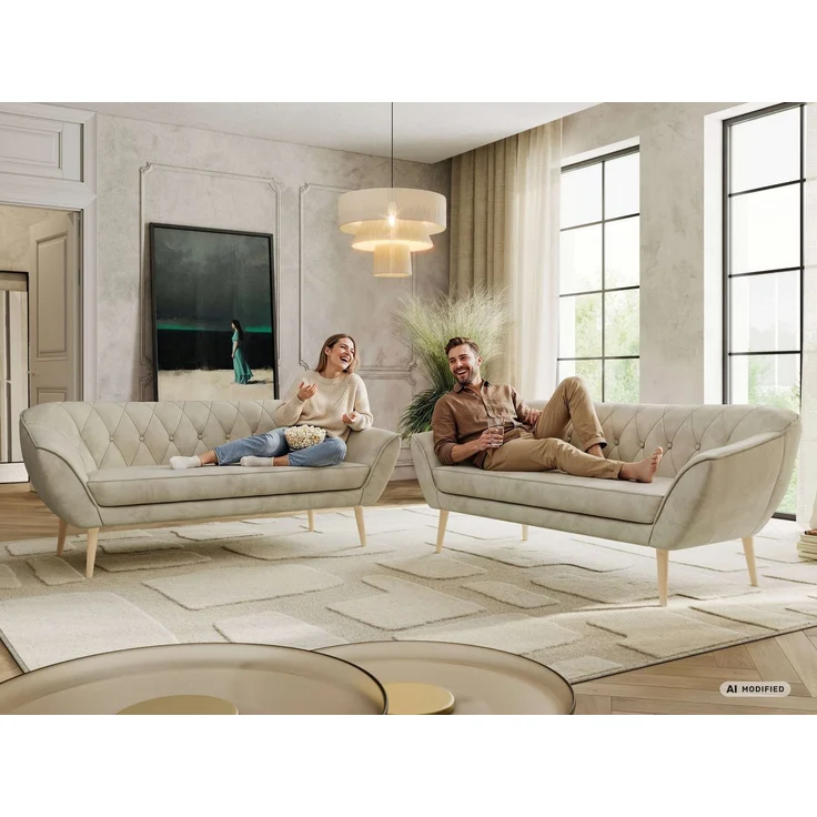 Wohnzimmerset Möbelset PIRS 3-3, Armlehnen, Wellenfederung, weiße Füße, Dreisitzer Sofa, Polstermöbel Set - Dunkelgrau Stukture – Bild 3