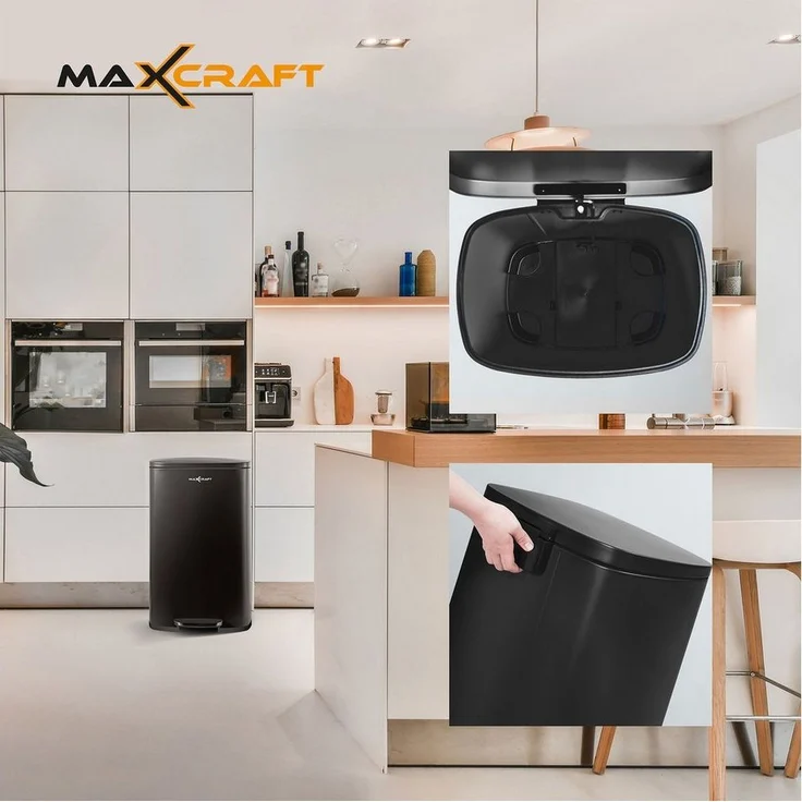 MAXCRAFT Mülleimer / Treteimer mit Soft Close Deckel - 50 Liter in Schwarz – Bild 3