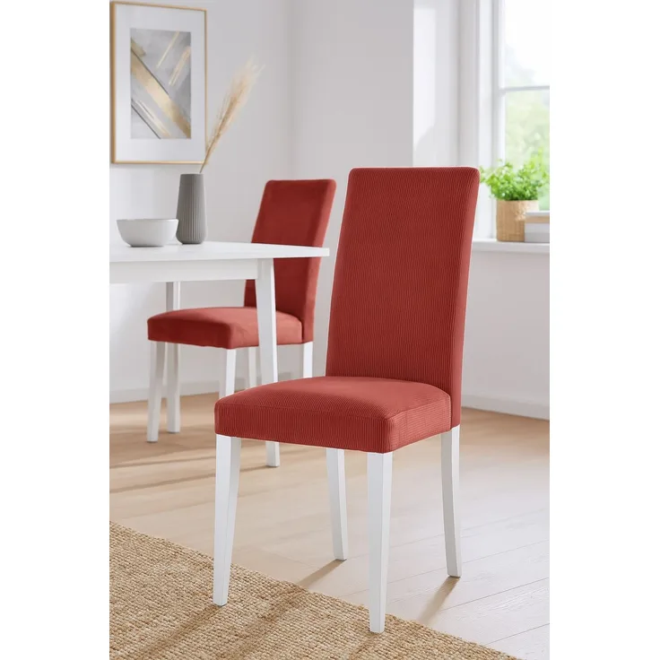 Modernes Polsterstuhl-Set (2 Stk.) mit Cordbezug rot & weißen Holzbeinen