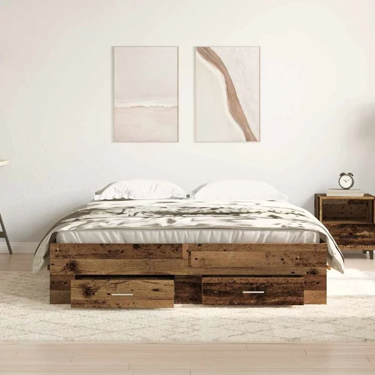 vidaXL Bettrahmen mit Schubladen Altholz 140 x 190 cm Holzwerkstoff 3333972 – Bild 3