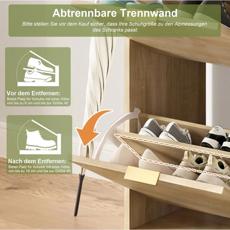 Garderobenset 4-teilig mit Schuhschrank, Sitzbank und Spiegel, 130x30x174 cm, Natur – Bild 9