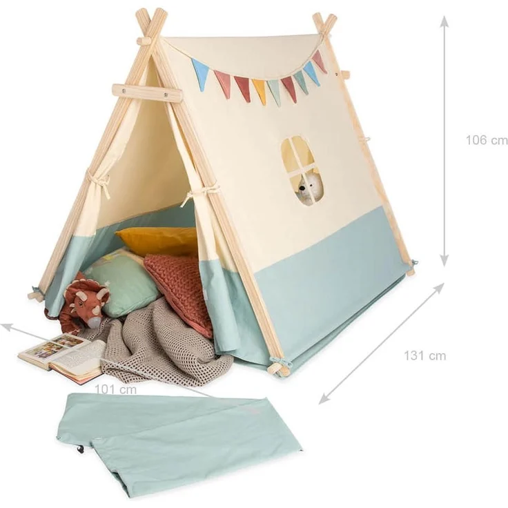 Pinolino 'Yuma' Zelt, Baumwolle / Polyester, Blau / Beige, 101 x 131 x 106 cm – Bild 8